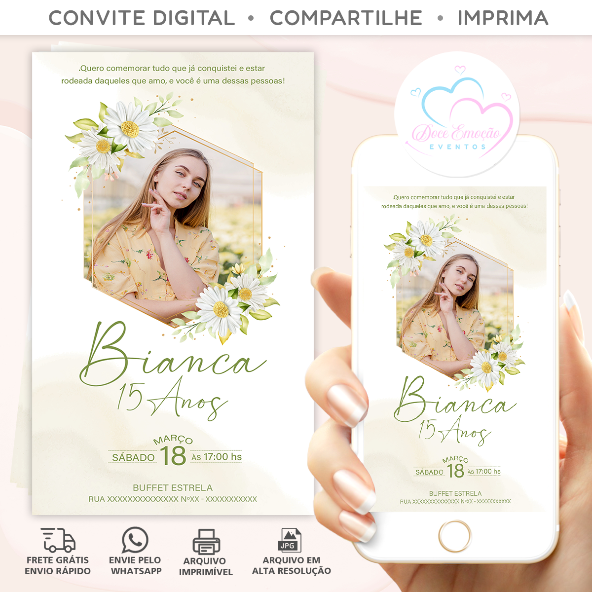 Convite 15 Anos Digital com Foto Crisântemo - Imagem 2