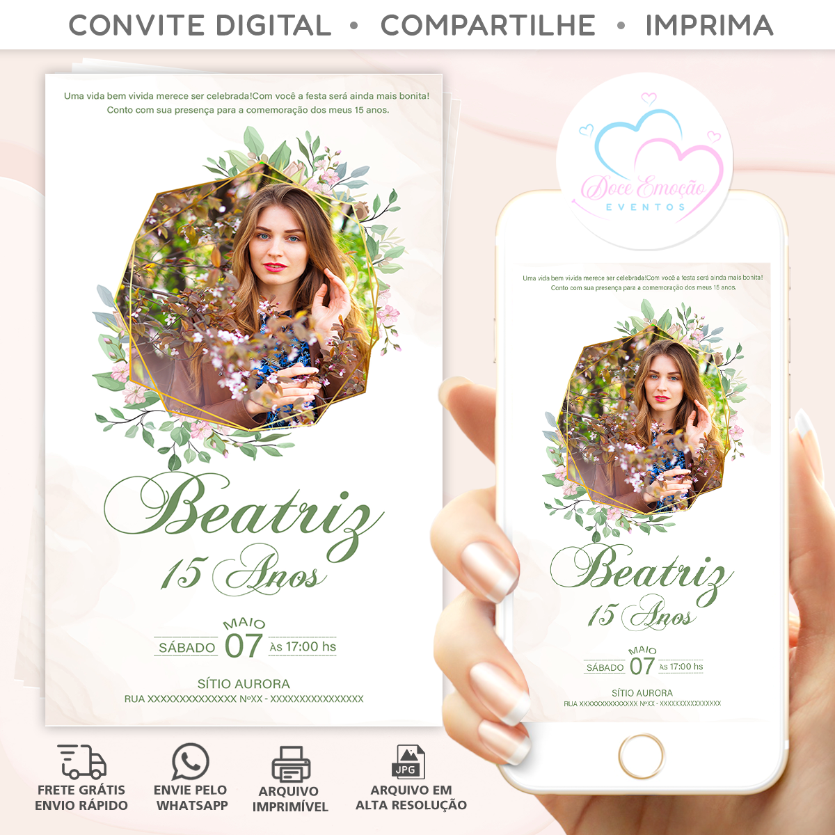 Convite 15 Anos Digital com Foto Flores da Primavera - Imagem 2