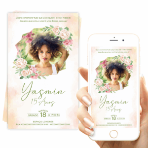 Convite 15 Anos com Foto Digital Floral Rosas