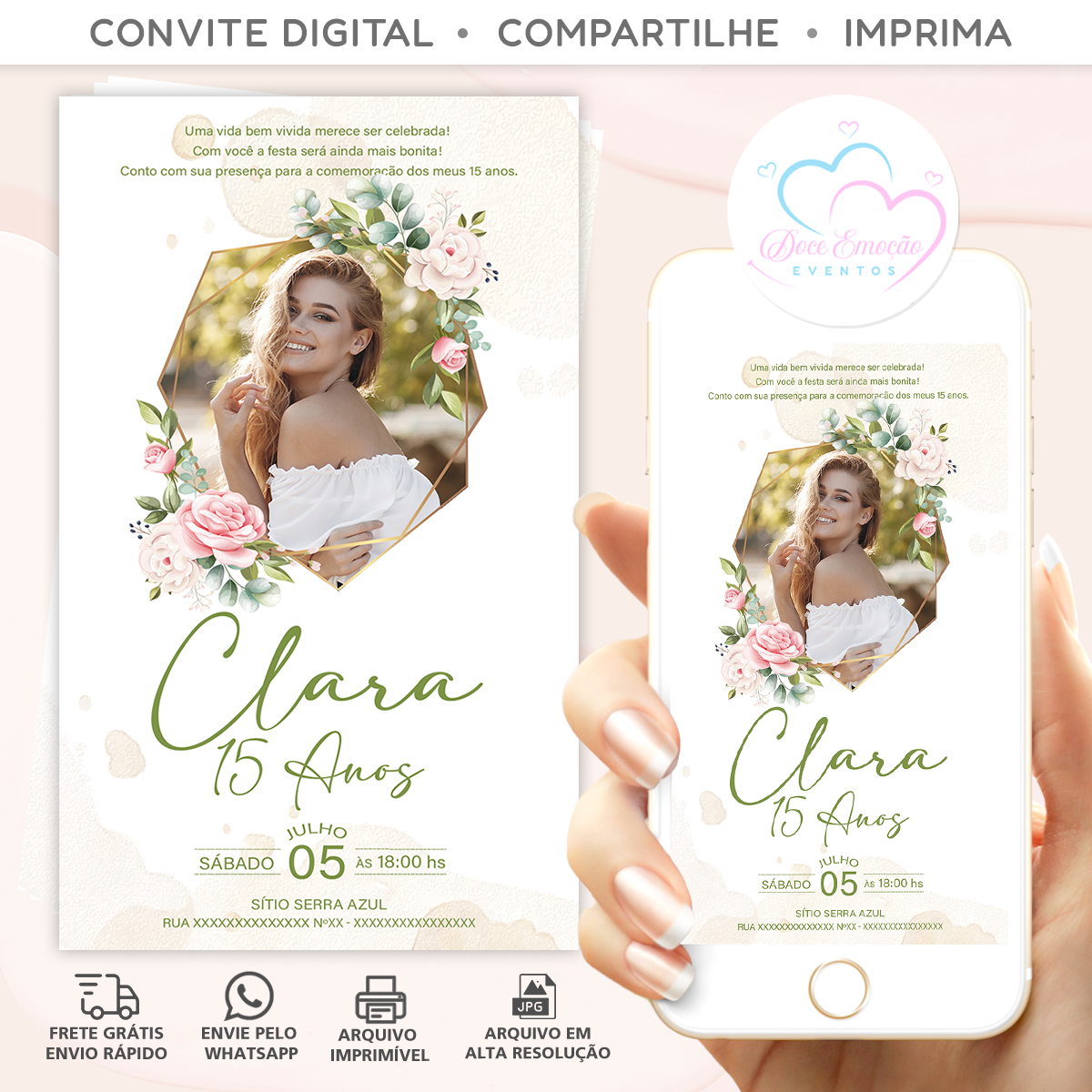 Convite 15 Anos com Foto Digital Grinalda - Imagem 2
