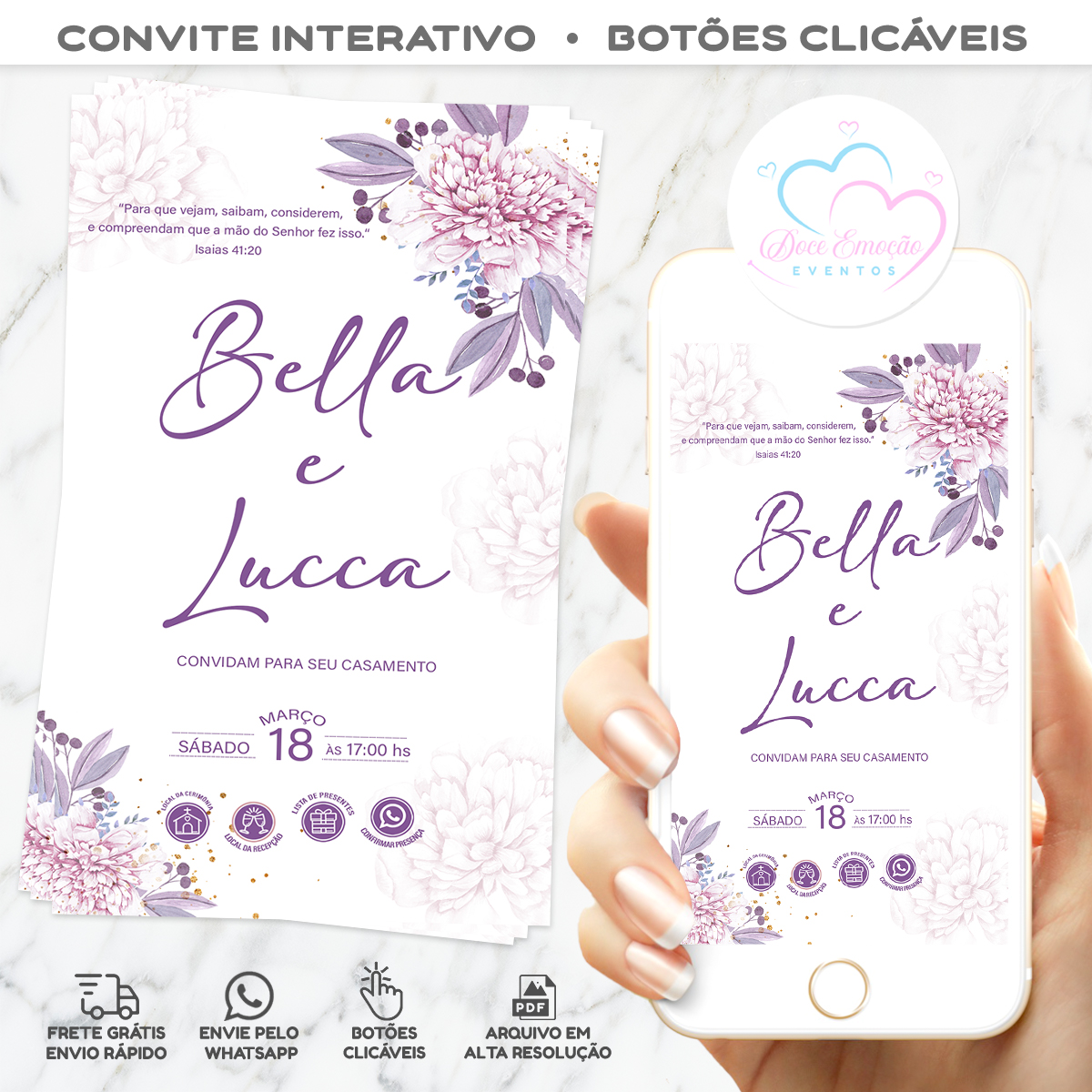 Convite Interativo Casamento Lilás Floral - Imagem 3