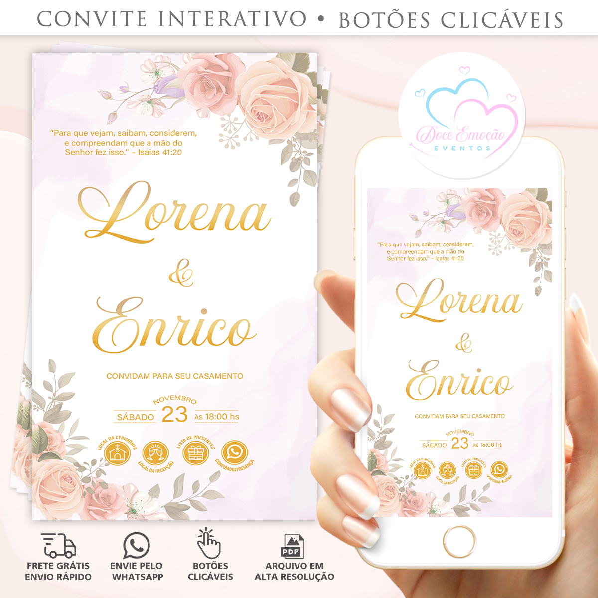 Convite Casamento Interativo Rosa Rose Elegante - Imagem 2