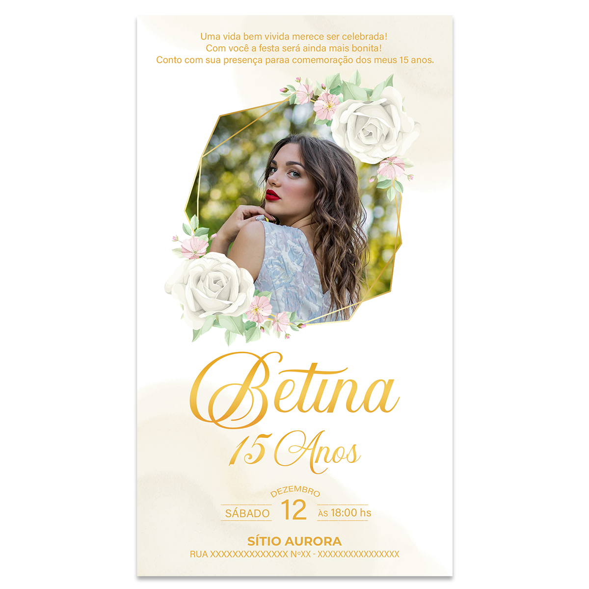 Convite 15 Anos com Foto Digital Flores Brancas - Imagem 3